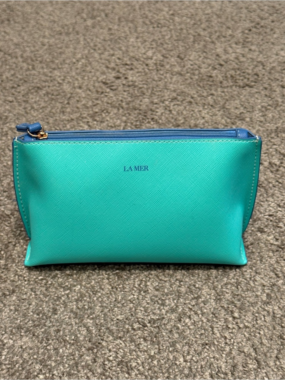 La Mer Turquoise and Blue Leather Cosmetic Pouch
